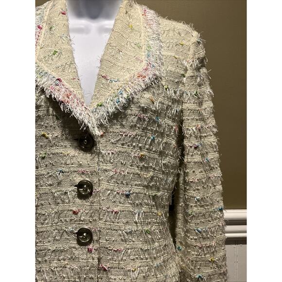 Vtg St John 2pc Skirt Suit Pale Green Fringed Button Front Jacket Sz 2 Colorful - Picture 5 of 15